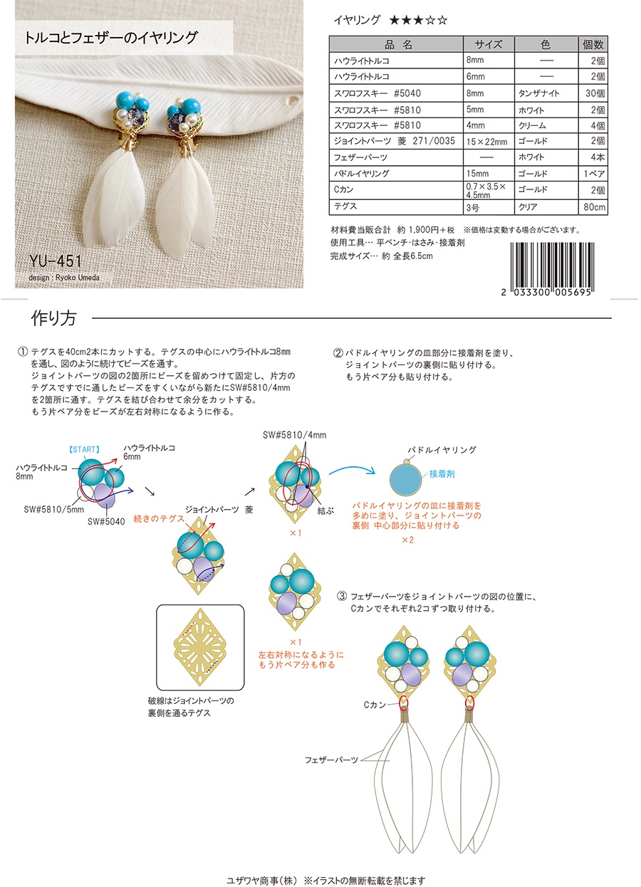 YU-451トルコとフェザーのイヤリング-2.jpg