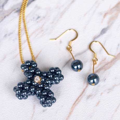 パールクロスネックレス＆ピアス（YA-110）
