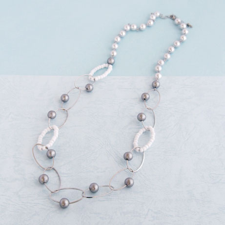 リングのグレイッシュセミロングネックレス（YK-298）