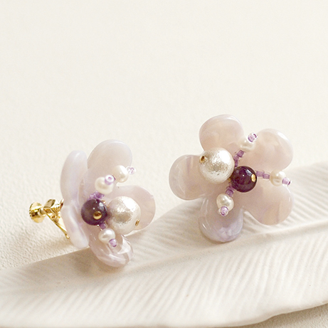 大ぶりなお花のイヤリング（YU-520） | ユザワヤオリジナルレシピ