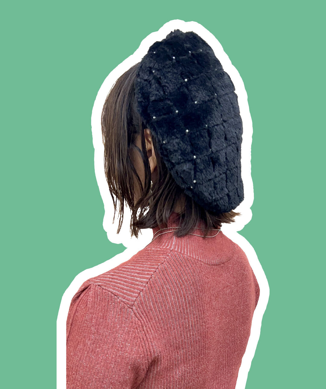 パールビーズ付きファーのベレー帽