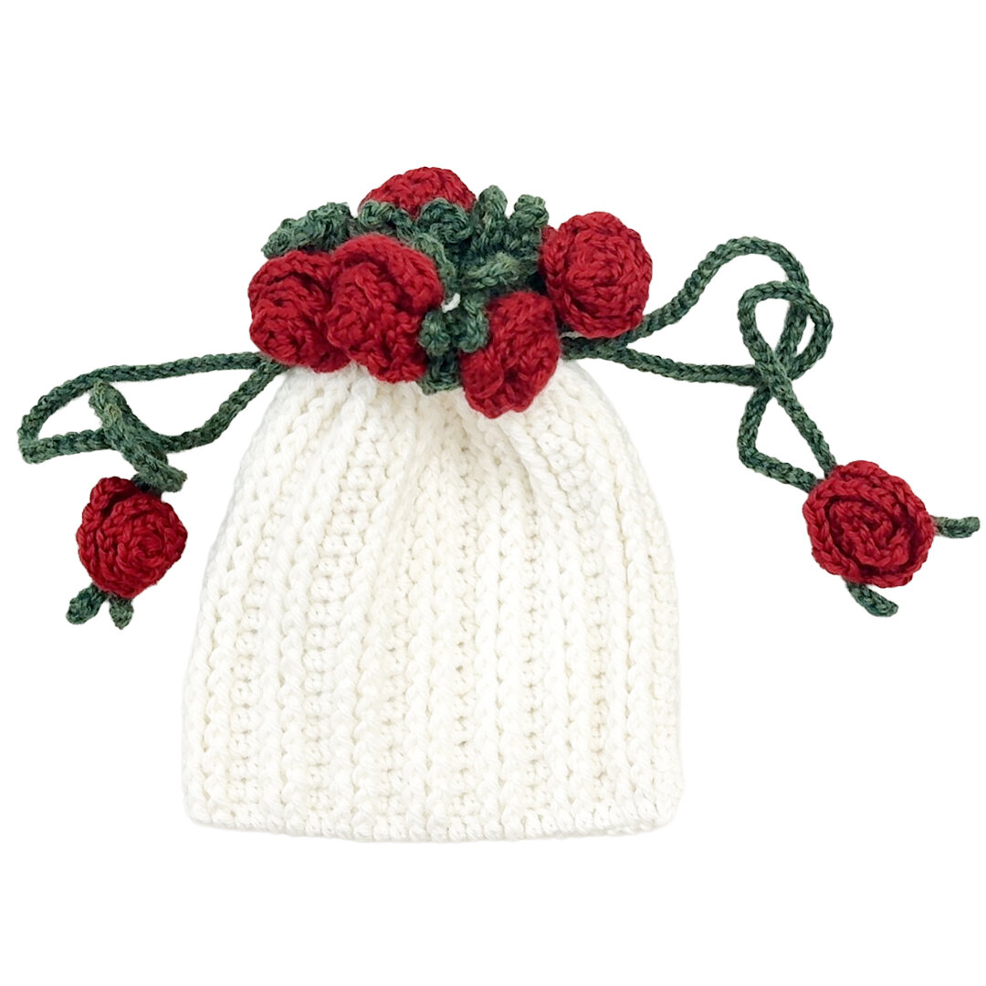 かぎ針で編むバラ巾着